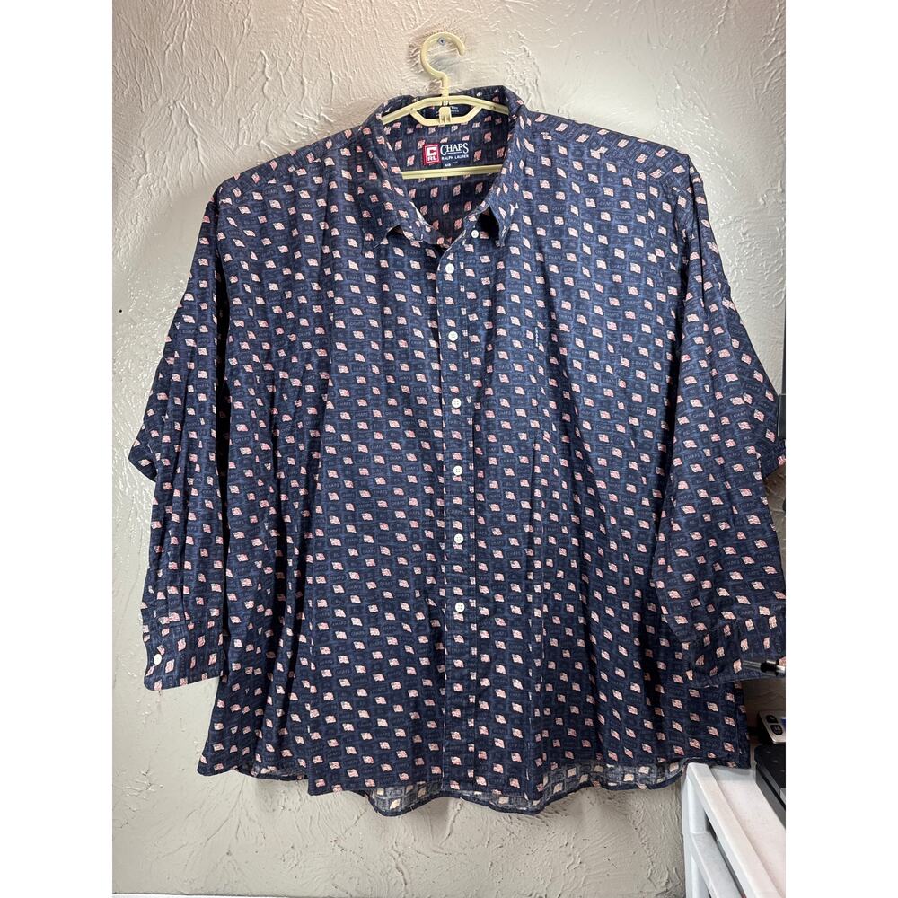 Chaps Ralph Lauren USA American Flag Button Up Shirt‎ All Over Print Size 4XB
